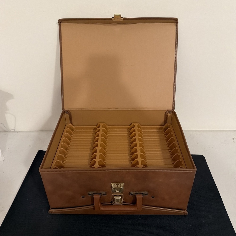 Vintage Cassette Tape Storage Case Double Sided Briefcase Holds 60 Tapes Brown
